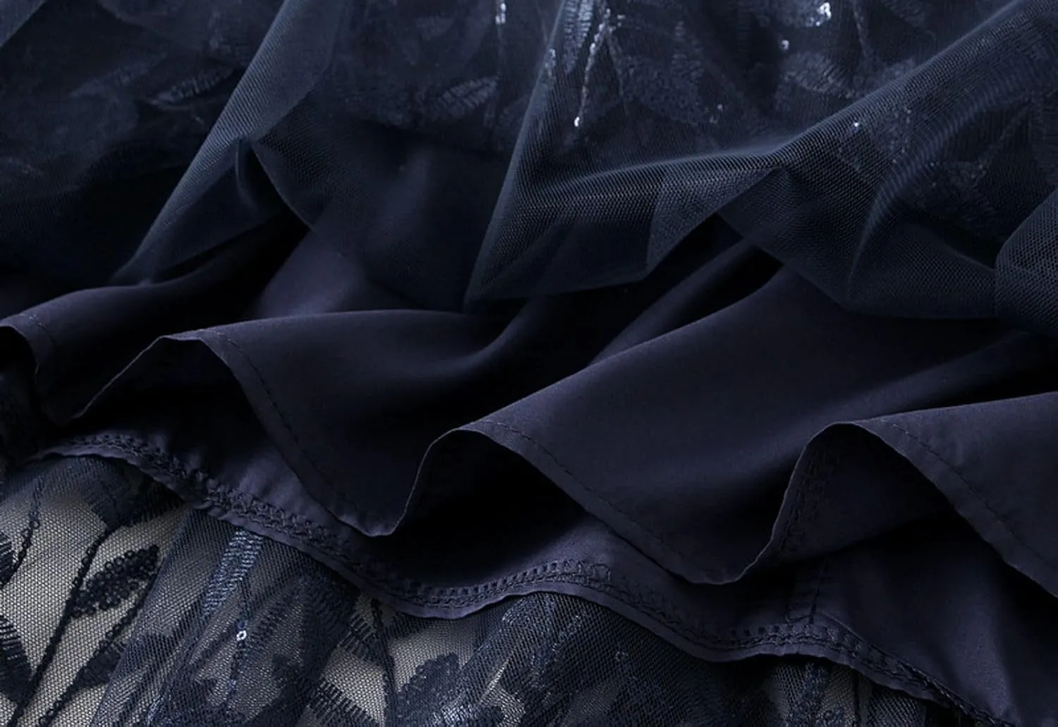 Women's Sequin Embroidered Tulle Skirt High Waist A-Line Tulle Midi Skirts Casual Party Clothes