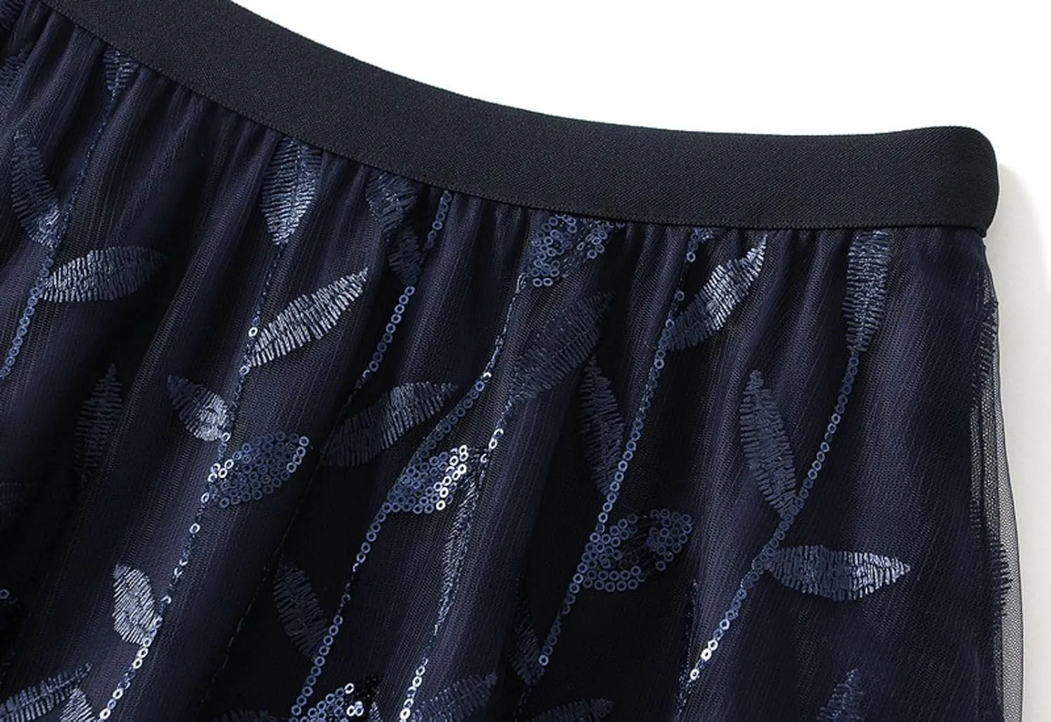 Women's Sequin Embroidered Tulle Skirt High Waist A-Line Tulle Midi Skirts Casual Party Clothes