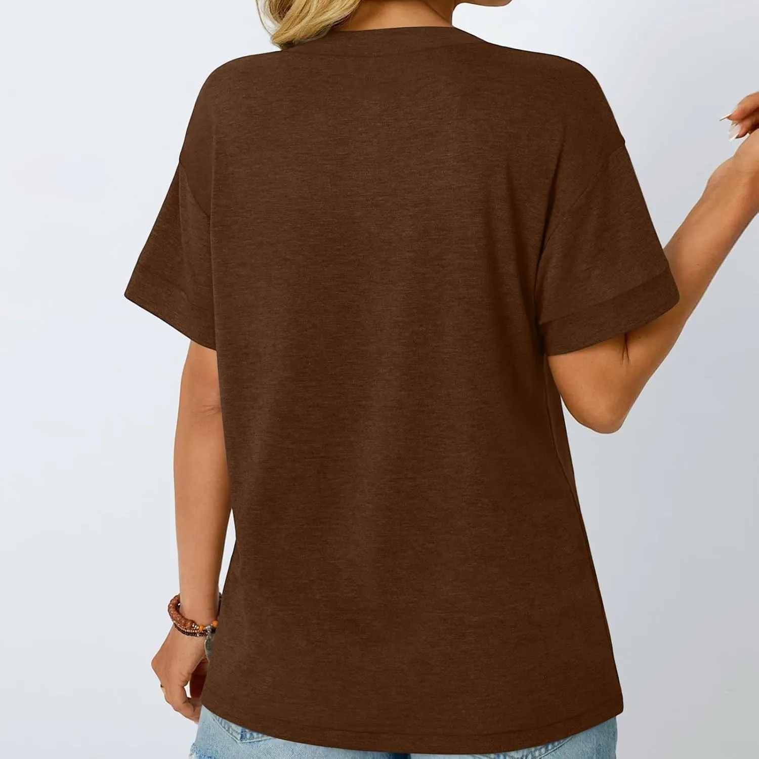 Womens Short Sleeve Henley Shirts Summer Dressy Casual Flowy Tops Loose Fit Basic Trendy Fashion Blouses 2025