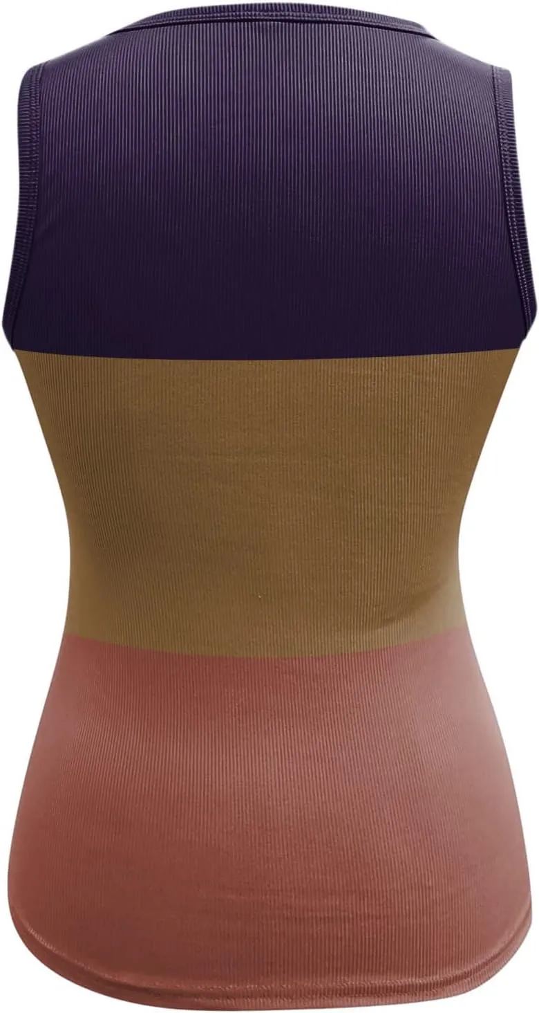 Womens Sleeveless Henley Tank Tops Ribbed Knit Scoop Neck Button Up T Shirts Summer Ombre Slim Fit Tee Tops Stretch