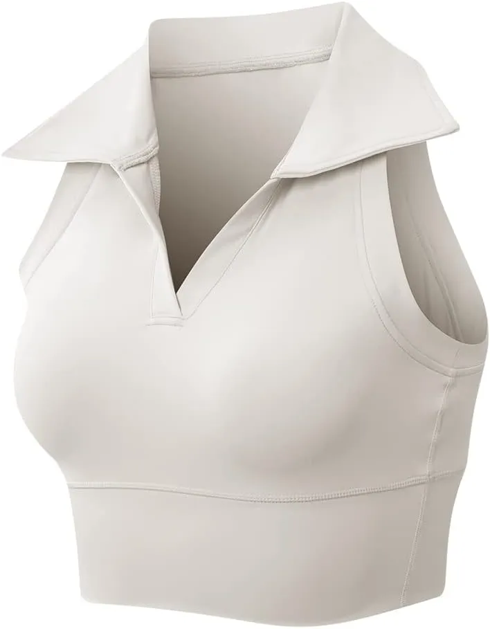 Womens Sleeveless Polo Crop Tops Collar Shirts Workout Crop Tank Tops Cropped Tank Trendy V Neck