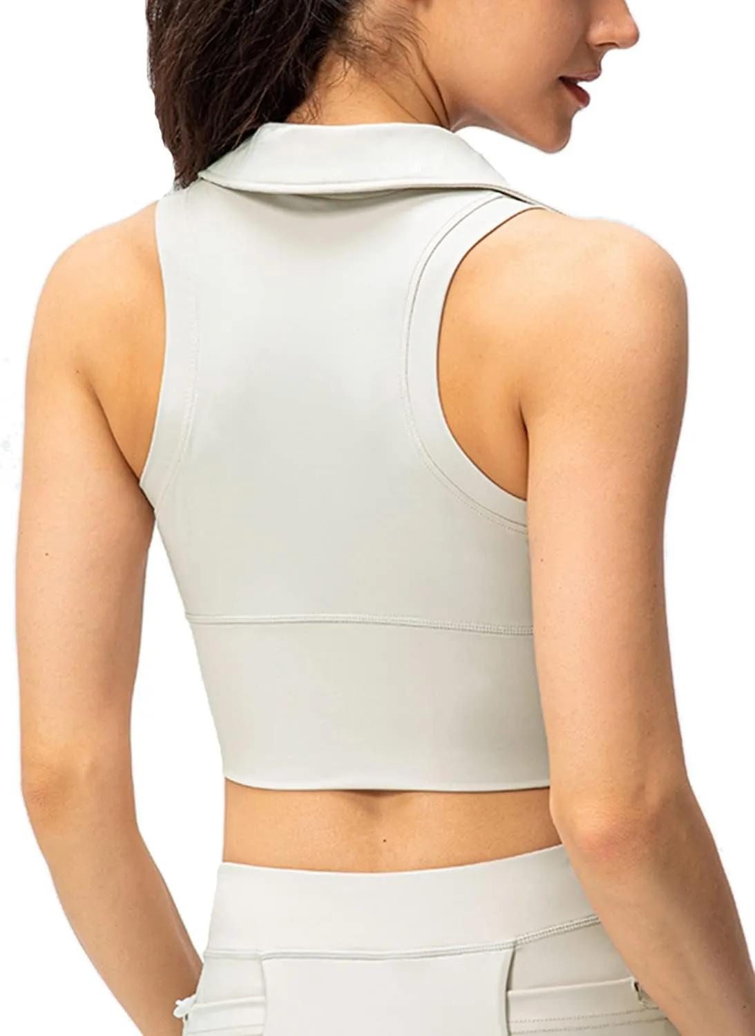 Womens Sleeveless Polo Crop Tops Collar Shirts Workout Crop Tank Tops Cropped Tank Trendy V Neck