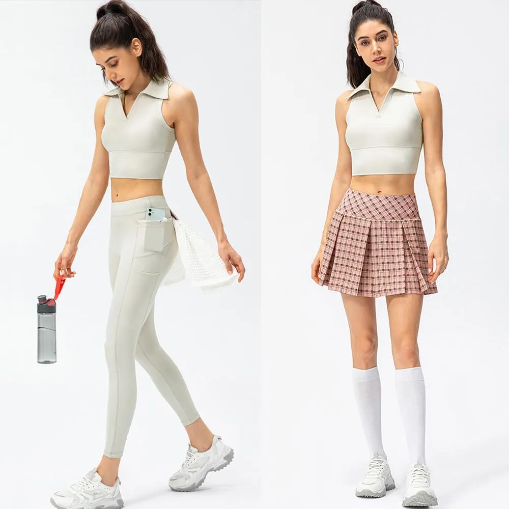 Womens Sleeveless Polo Crop Tops Collar Shirts Workout Crop Tank Tops Cropped Tank Trendy V Neck
