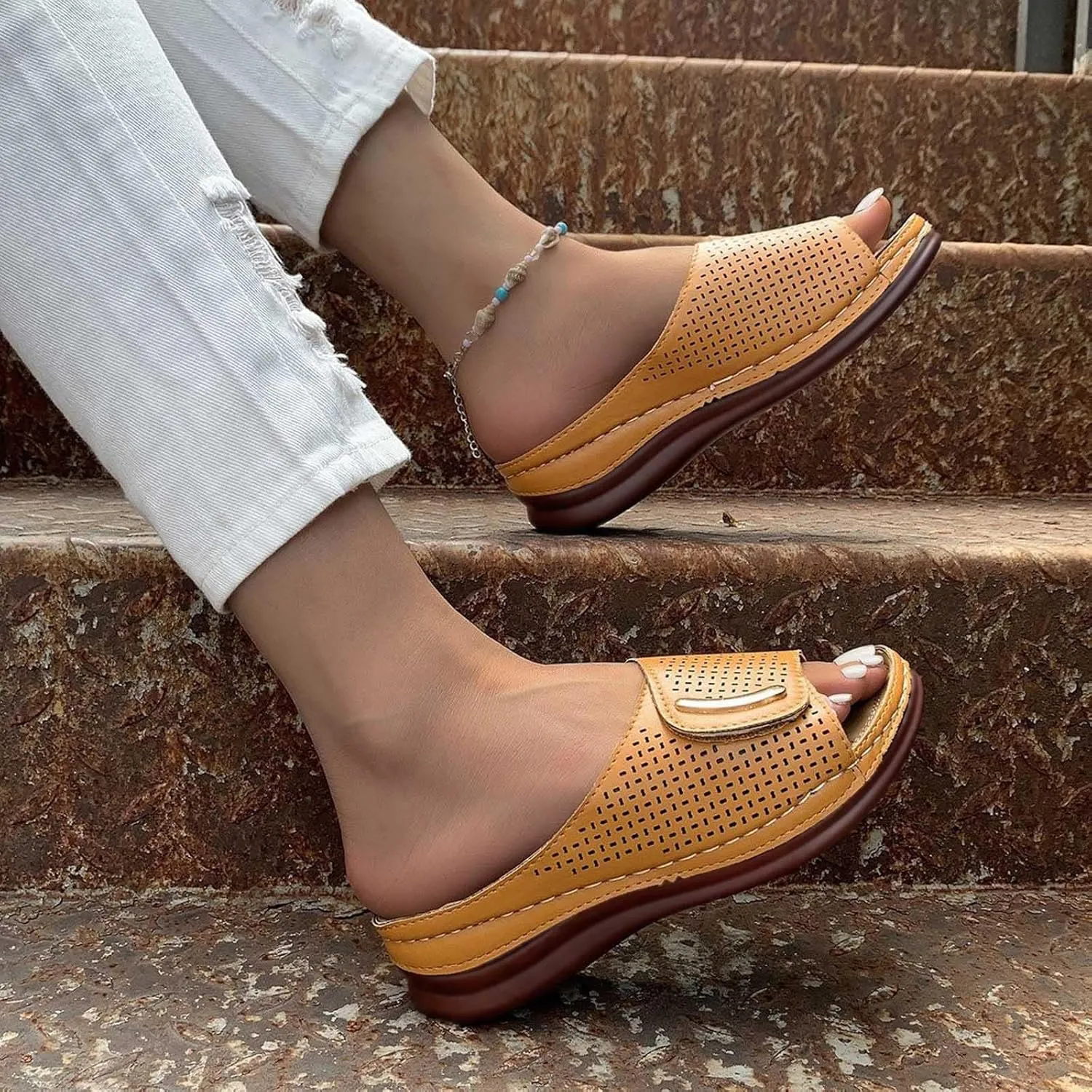 Womens Slingback Sandal Non Slip Slippers Casual Flat Slip On Walking Shoes Beach Wear