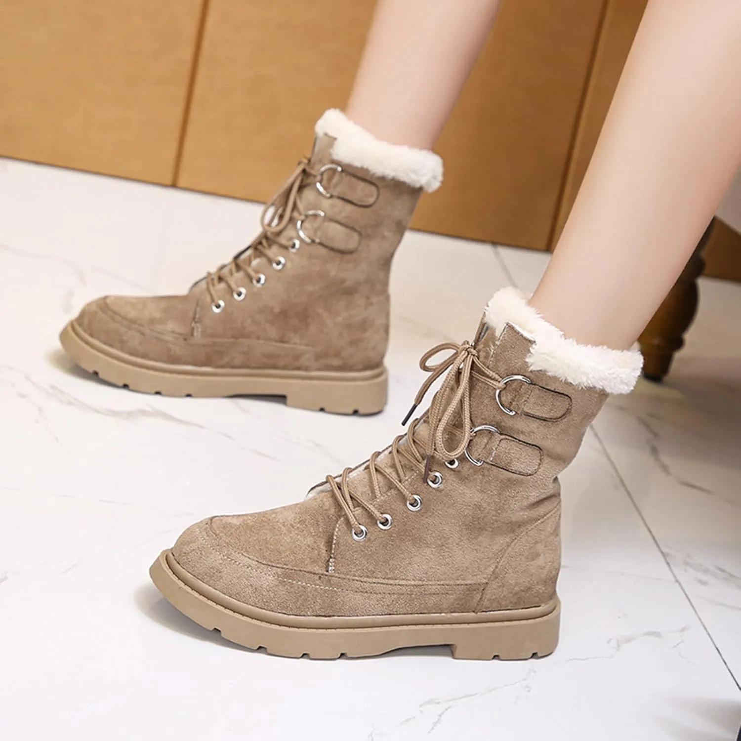 Women's Snow Boots Ankle Snow Boots Size 9 Wide for Women Winter Boots for Women Slip ons Black Leather Winter Boots for Women Womens Tall Winter Boots