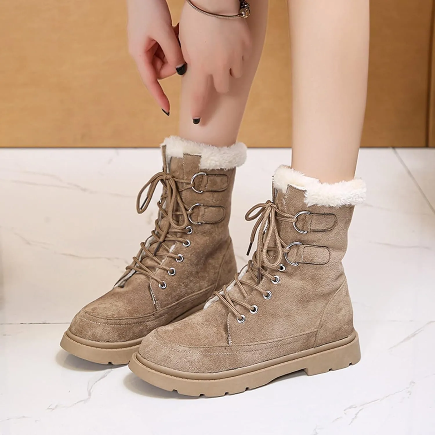 Women's Snow Boots Ankle Snow Boots Size 9 Wide for Women Winter Boots for Women Slip ons Black Leather Winter Boots for Women Womens Tall Winter Boots