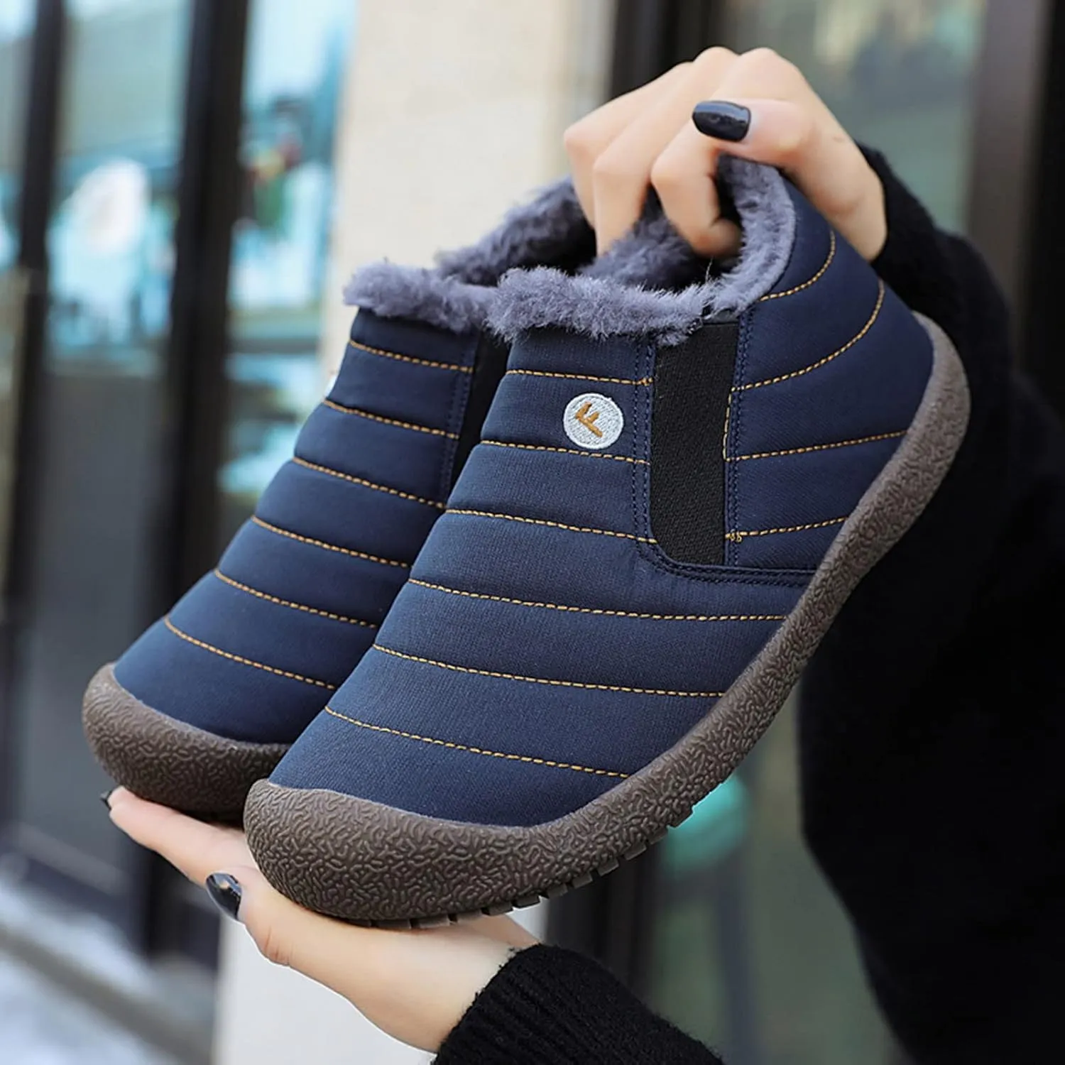 Womens Snow Boots Slip ons Women's Waterproof Winter Snow Boots Women's Black Leather Winter Boots Outdoor Boots Women Warm Botas Para La Nieve Para Mujer