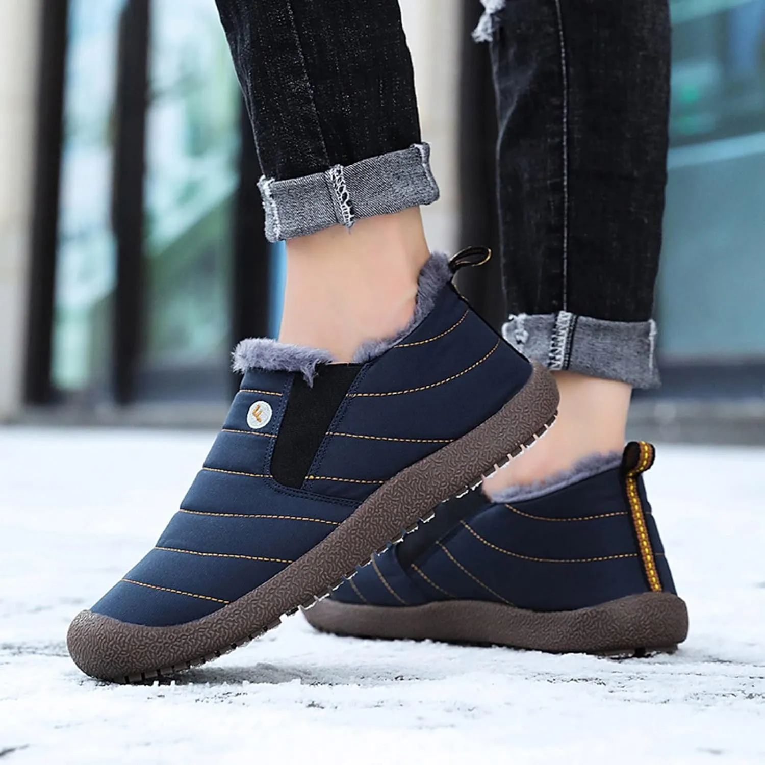 Womens Snow Boots Slip ons Women's Waterproof Winter Snow Boots Women's Black Leather Winter Boots Outdoor Boots Women Warm Botas Para La Nieve Para Mujer