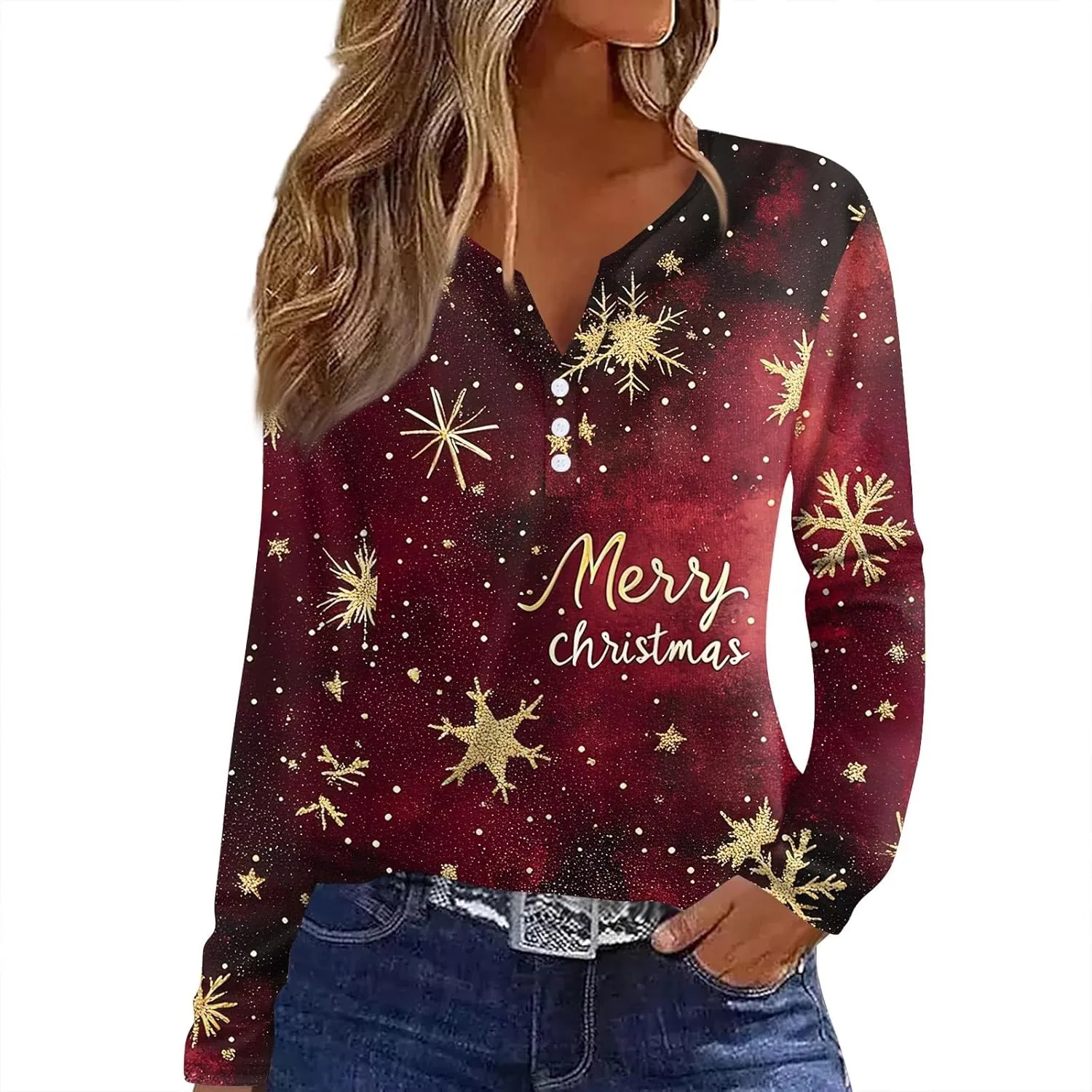 Womens Spring Long Sleeve Tops Button Down Henley V Neck Shirts Dressy Casual Fall Floral Blouses