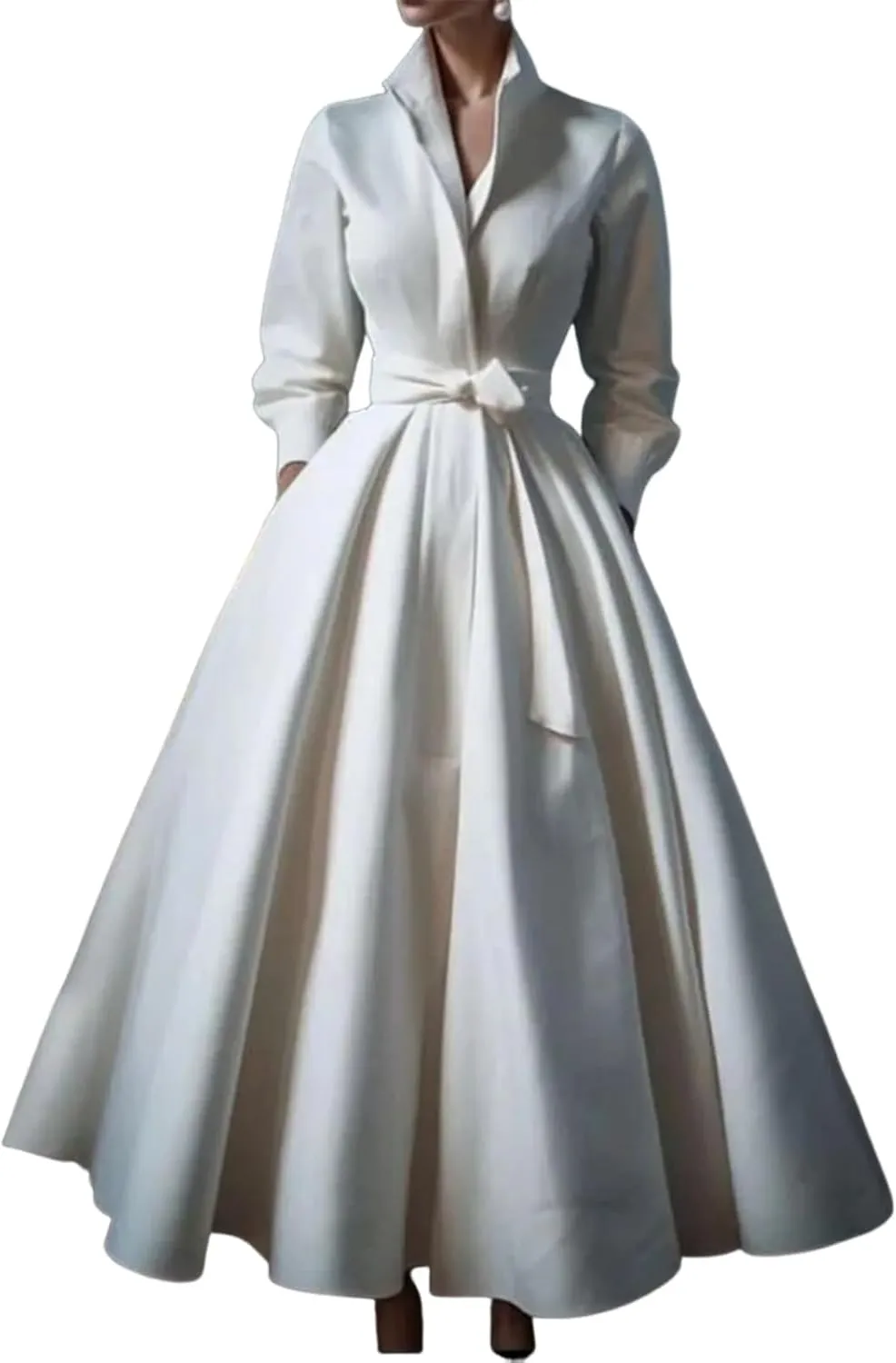 Women's Summer Denim Maxi Dress with Belt Spring Collared Long Sleeve Button Down Shirt Dress Classic A-Line Long Dress