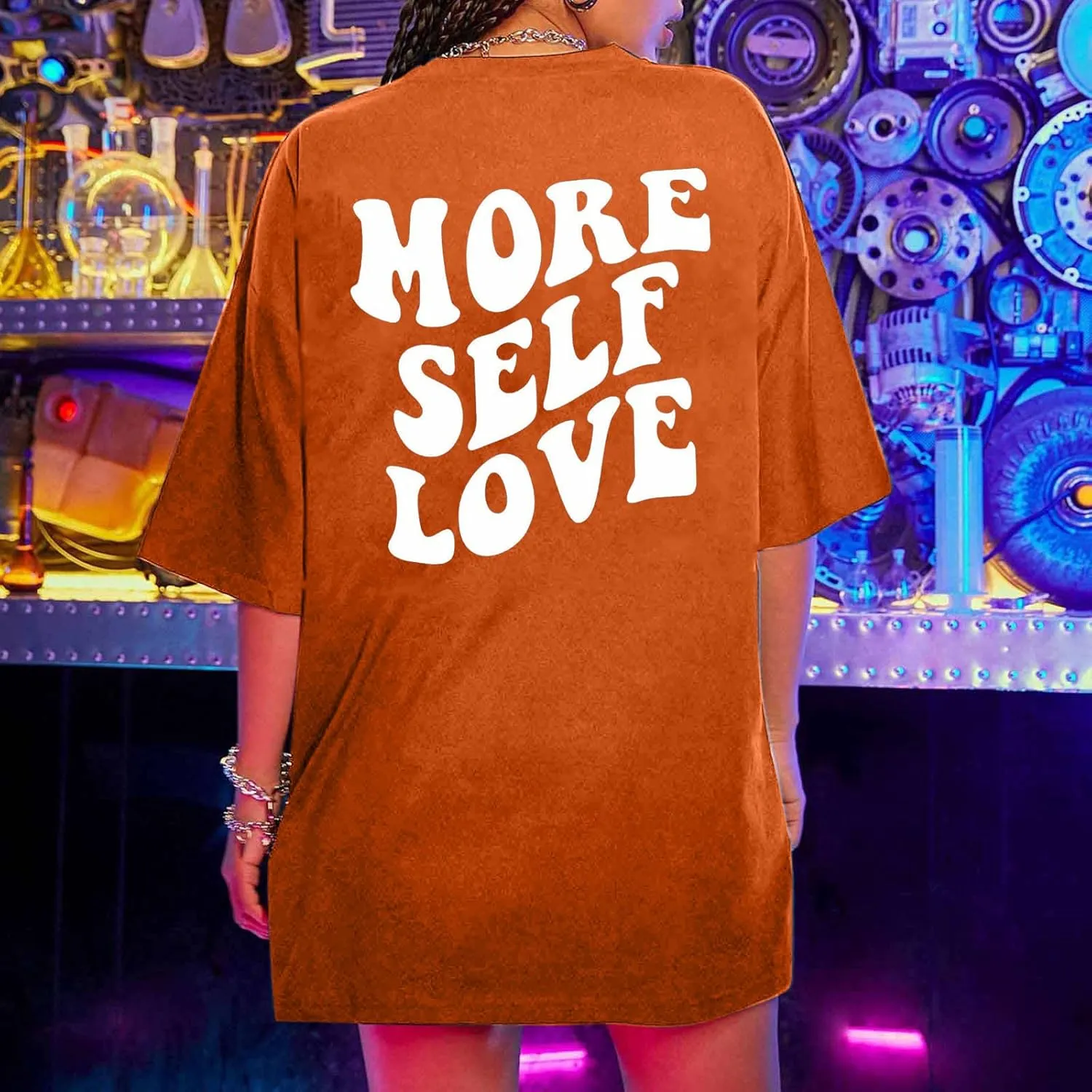 Women's Summer Short Sleeve Round Neck T Shirts Funny Letter Print Shirts More Self Love T-Shirt Oversized Graphic Tee Tops