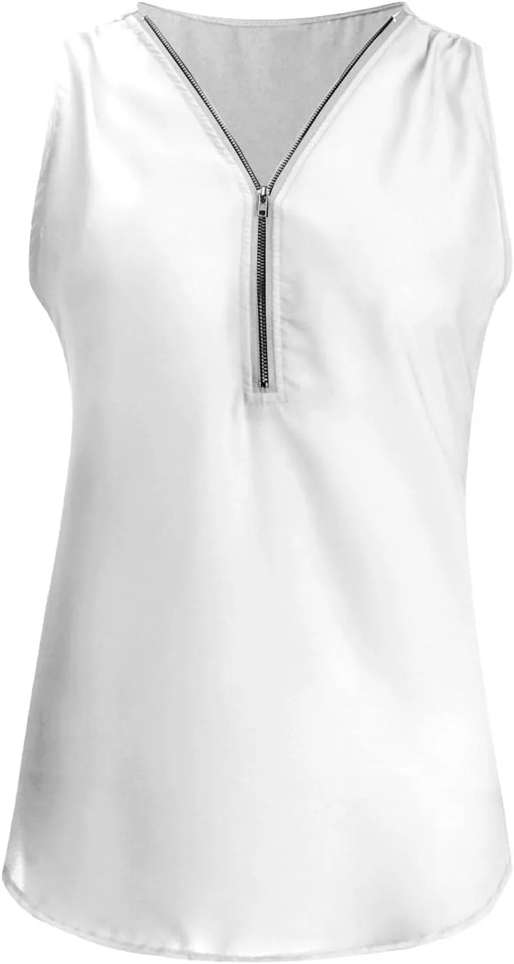 Women's Summer Sleeveless Tank Tops Zipper V Neck Dressy Casual Blouses Loose Business Polo Shirts