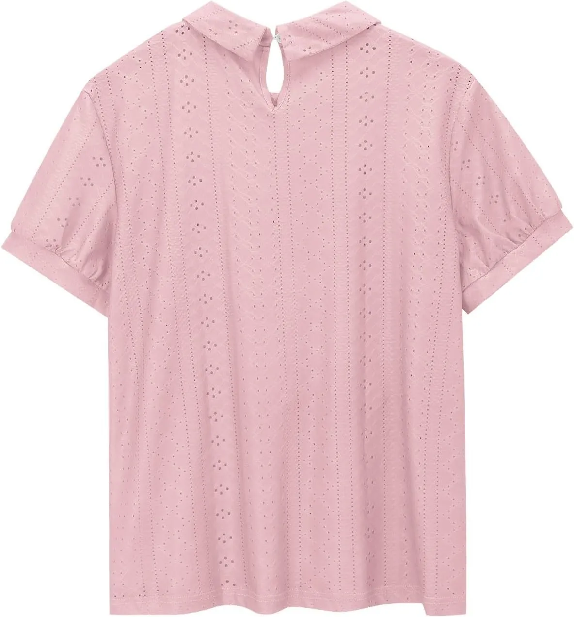 Womens Summer T Shirts Hollow Out Lace Embroidered Lapel Collar Short Sleeve Loose Casual Blouse Daily Work Dress Top