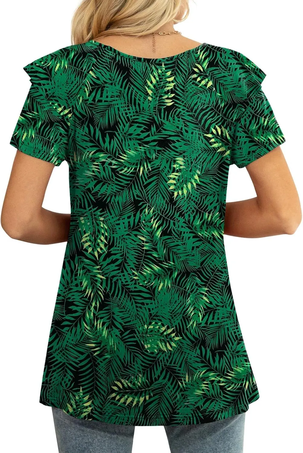 Womens Summer Tops Casual V Neck Ruffle Short Sleeve T Shirts Loose Fit Blouses