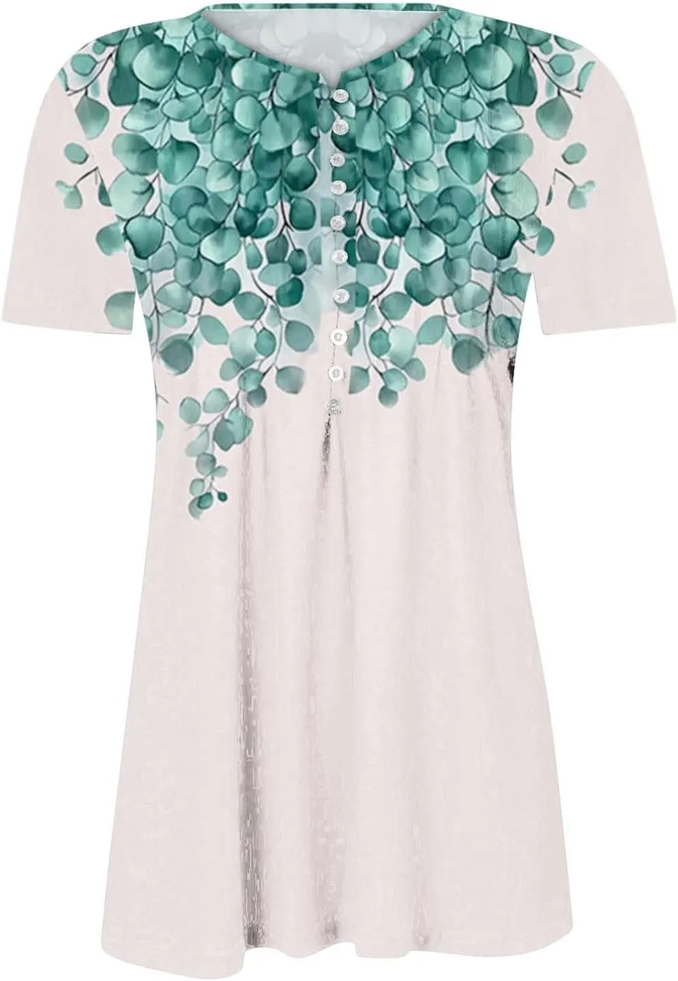 Womens Summer Tops Dressy Casual Short Sleeve Button V Neck T Shirts Trendy Boho Floral Tunic Blouses Cute Flowy Tees