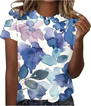 Womens Summer Tops for Women Short Sleeve Flowered Floral Shirts Casual Cute Vintage Graphic Tees Ladies 2025