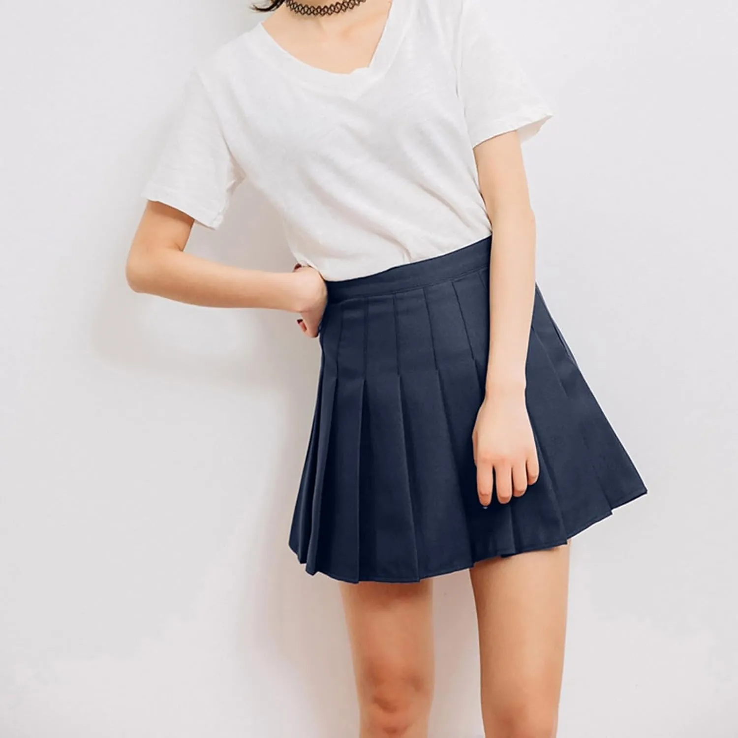 Women's Sundresses Summer Casual Loose Trendy Elastic High Waist Solid Color Pleated Sun Beach Mini Skirts, XS-3XL