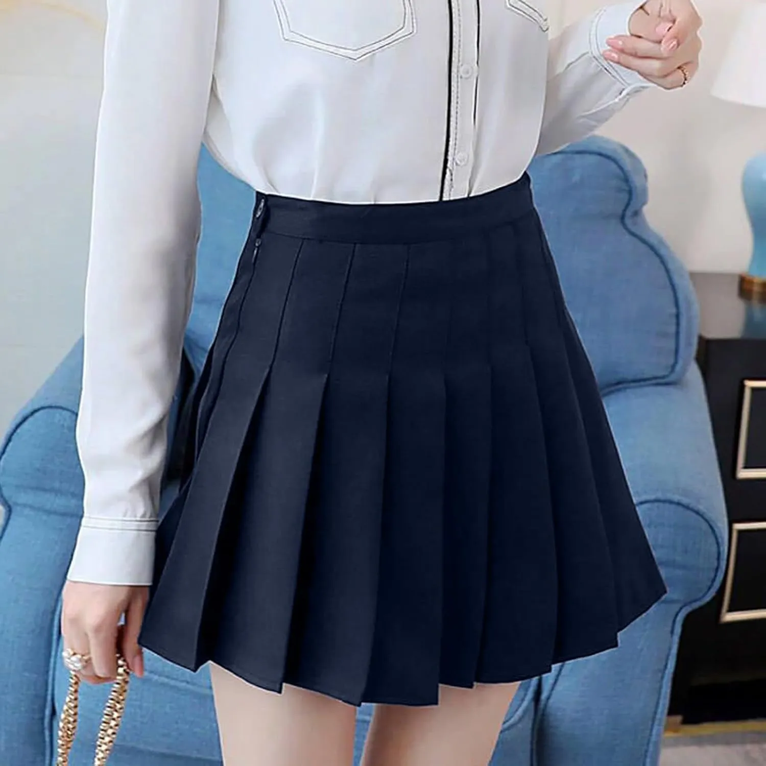 Women's Sundresses Summer Casual Loose Trendy Elastic High Waist Solid Color Pleated Sun Beach Mini Skirts, XS-3XL