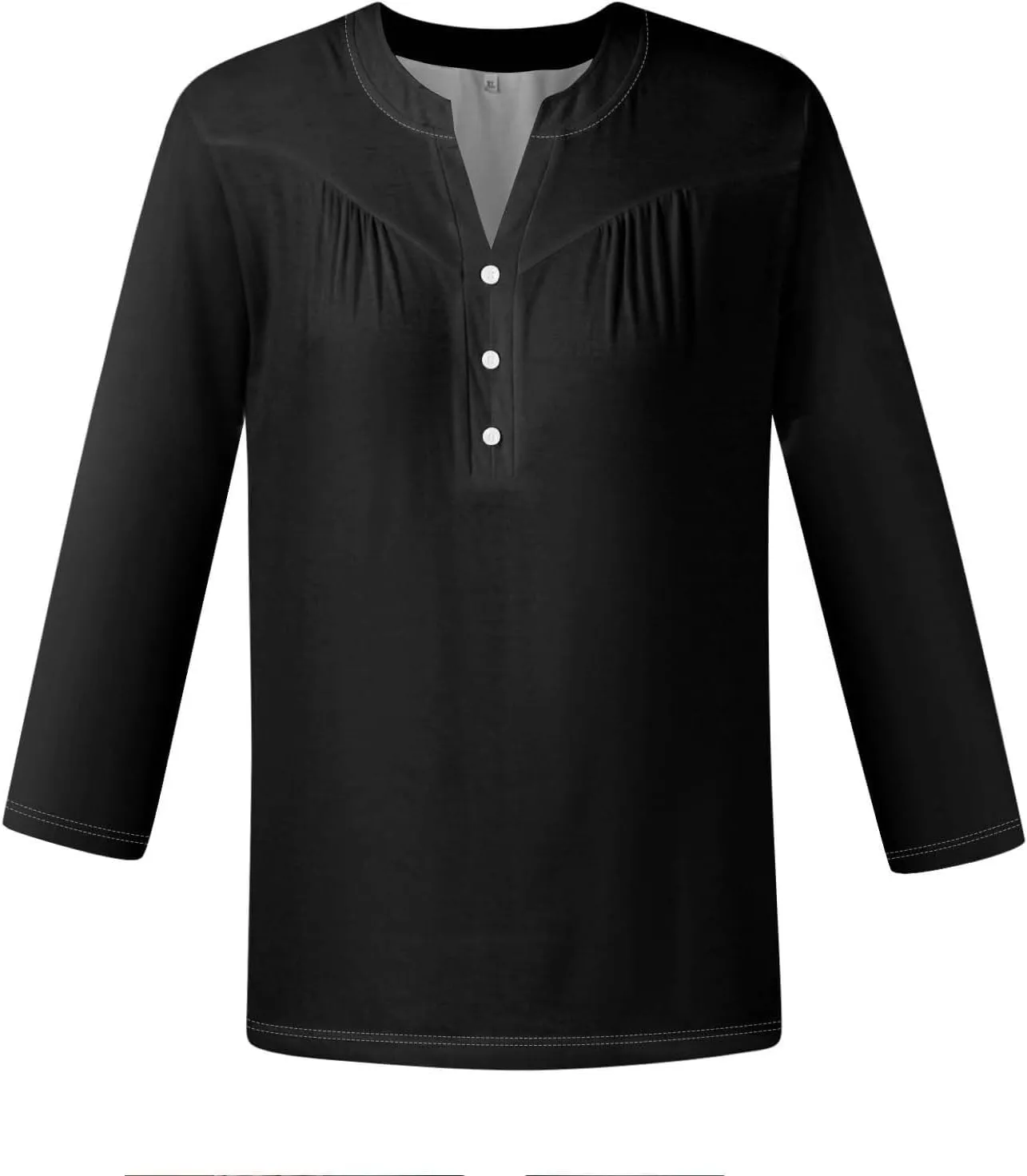 Womens T Shirts 3/4 Length Sleeve Tops Dressy Casual Blouses Spring Summer Outfits Flowy Pleated Front Scooped Neck