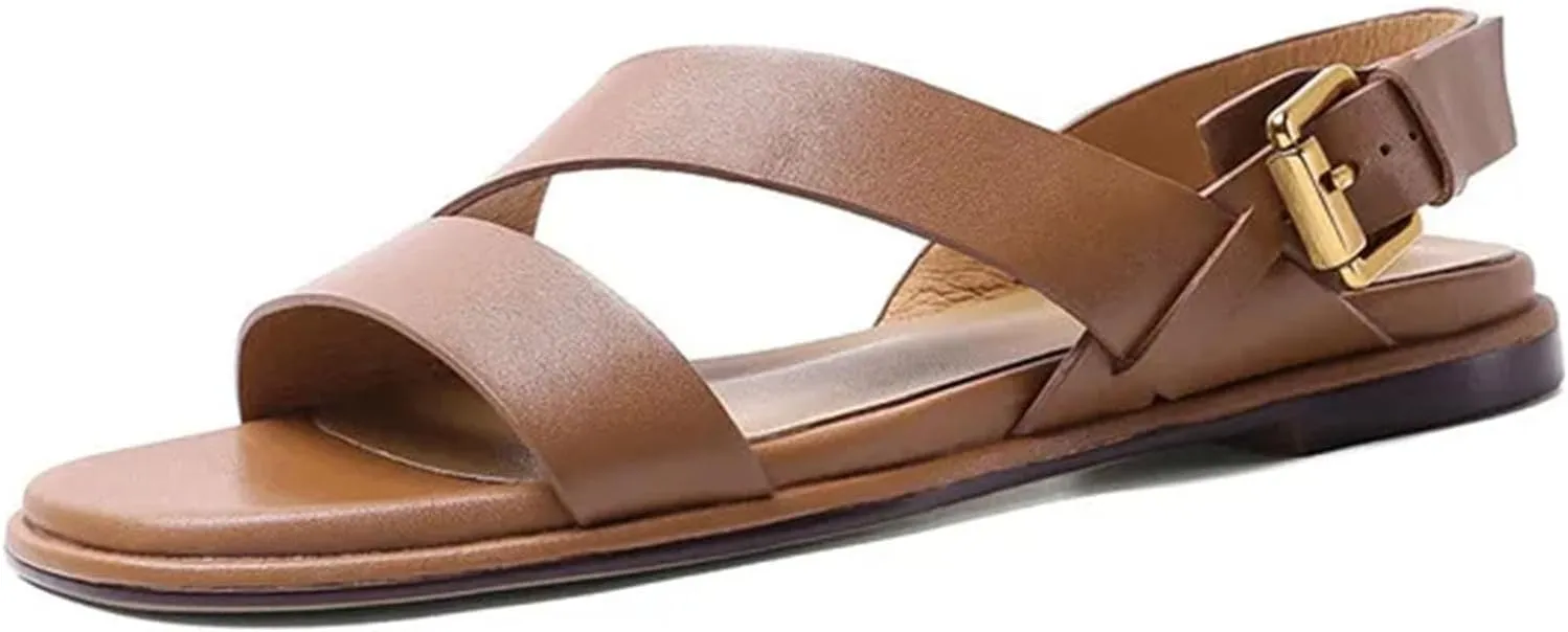 Women's Throwback-Inspired Buckle Strap Sandals - Classic Flats, Summer Casual Outdoor Working Fashion