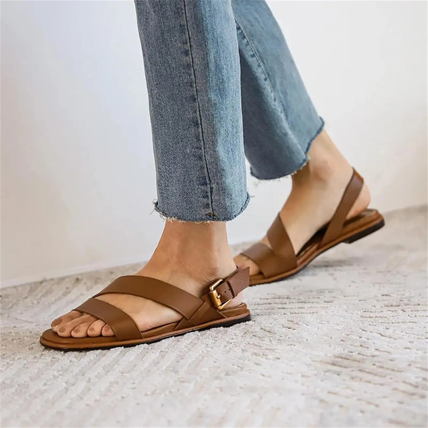 Women's Throwback-Inspired Buckle Strap Sandals - Classic Flats, Summer Casual Outdoor Working Fashion
