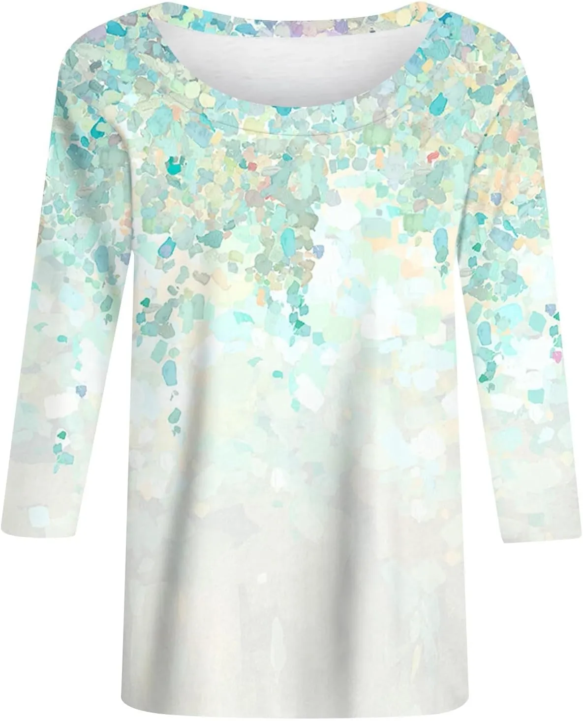Womens Tops 3/4 Sleeve Crewneck Cute Shirts 2024 Casual Print Trendy Tops Length T Shirt Summer Pullover