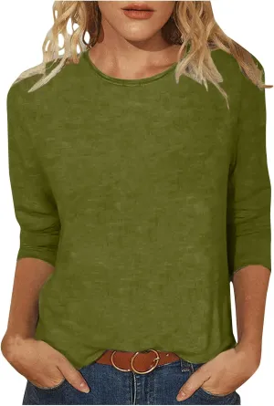 Womens Tops 3/4 Sleeve Shirts Crew Neck Loose Casual Dressy Blouses Floral Fashion Print Tshirts Plain Basic Cute Tees