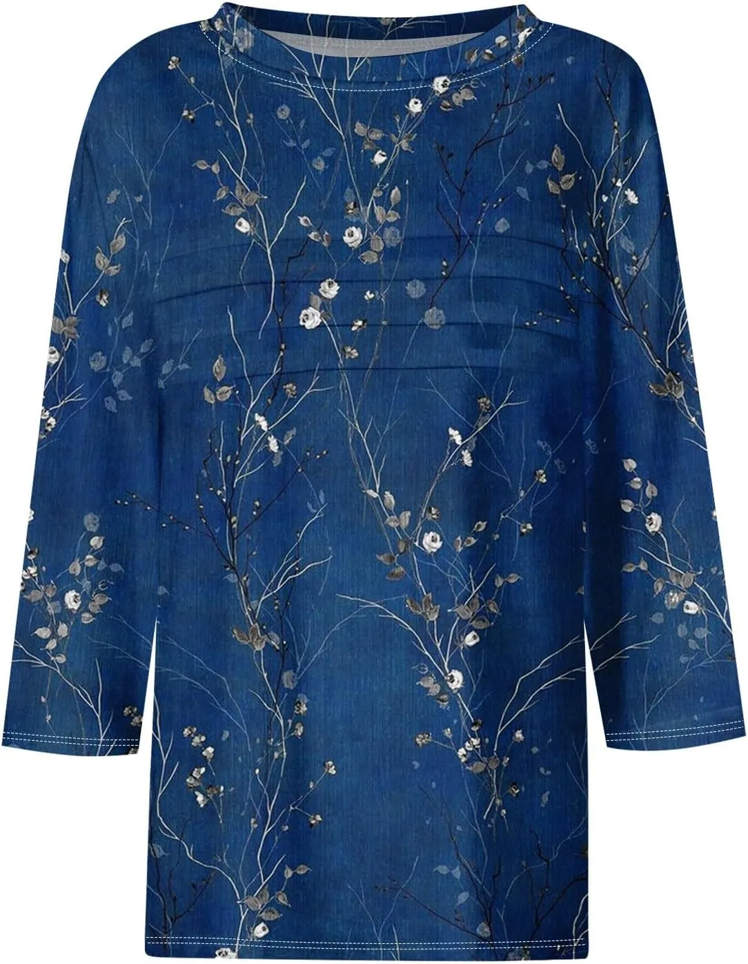 Womens Tops Fashion 3/4 Sleeve Round Neck Shirts Casual Trendy Print Blouses Pleated Front T Shirts
