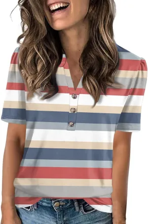 Womens Tops Summer 2025 Short Sleeve Blouses for Women Casual Shirts Fashion Loose Fit Clothes A.