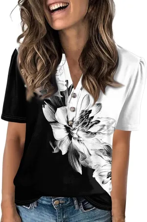 Womens Tops Summer 2025 Short Sleeve Blouses for Women Casual Shirts Fashion Loose Fit Clothes A.
