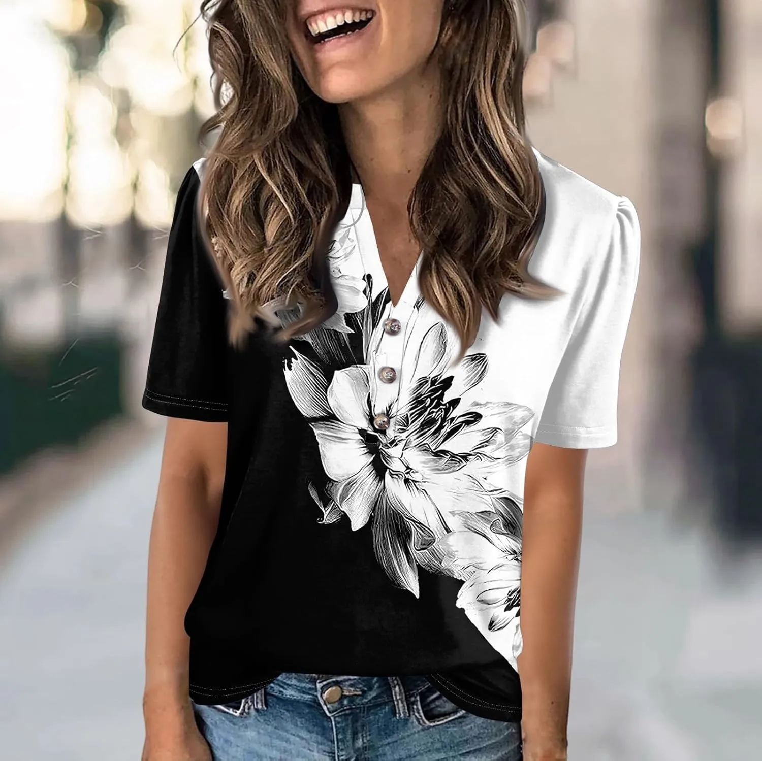 Womens Tops Summer 2025 Short Sleeve Blouses for Women Casual Shirts Fashion Loose Fit Clothes A.