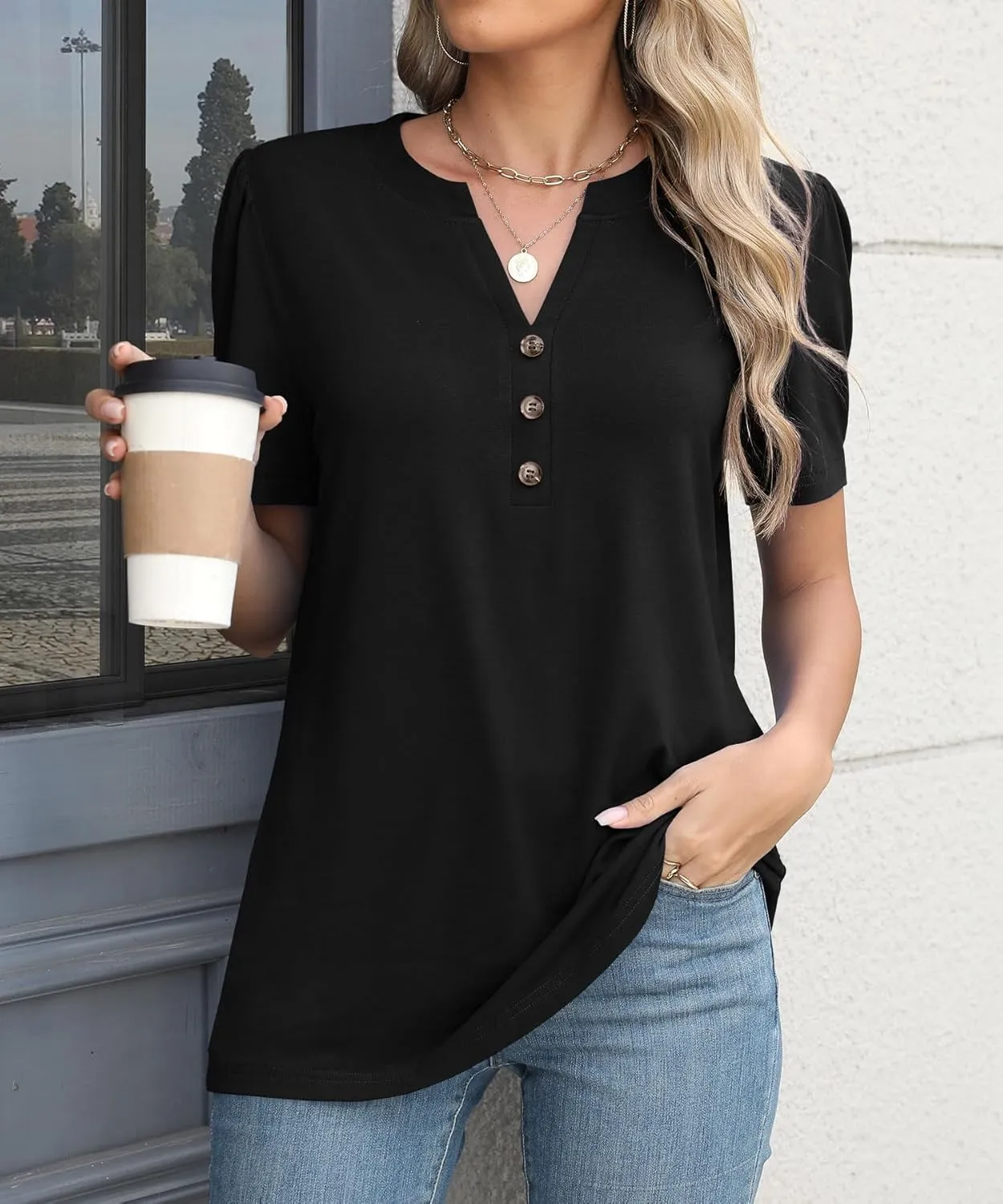 Womens Tops Summer 2025 Short Sleeve Casual Shirts Fashion Loose Fit Clothes