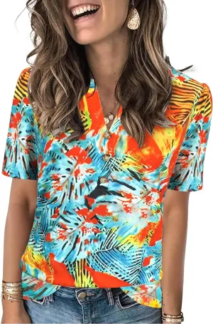 Womens Tops Summer 2025 Short Sleeve Casual Shirts Fashion Loose Fit Clothes