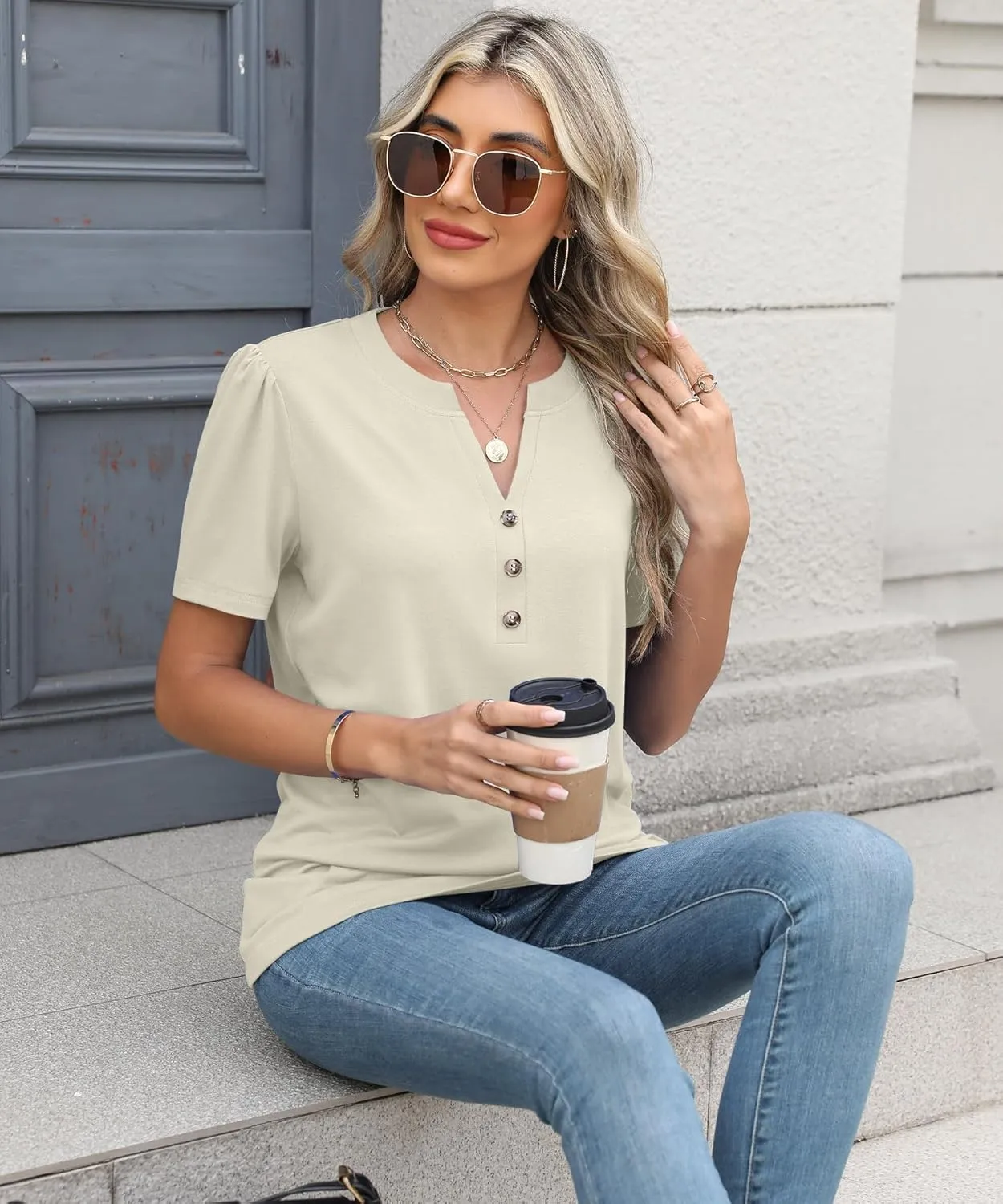 Womens Tops Summer 2025 Short Sleeve Casual Shirts Fashion Loose Fit Clothes