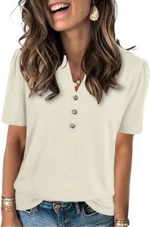 Womens Tops Summer 2025 Short Sleeve Casual Shirts Fashion Loose Fit Clothes