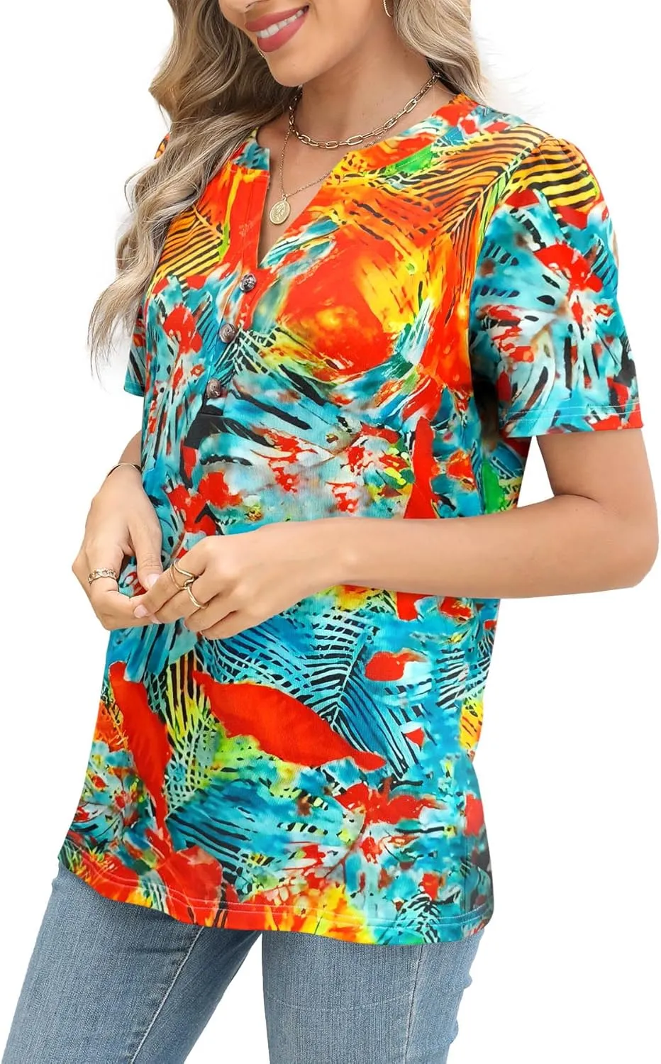 Womens Tops Summer 2025 Short Sleeve Casual Shirts Fashion Loose Fit Clothes