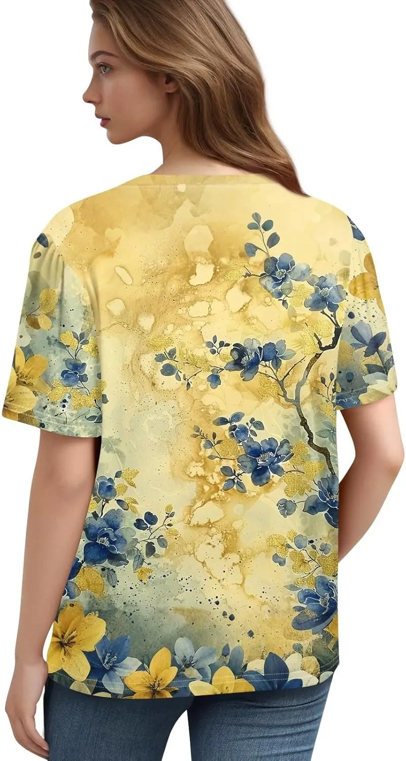 Womens Tops Trendy V Neck Button Down Short Sleeve Shirts Business Casual Basic Tee Loose Fit
