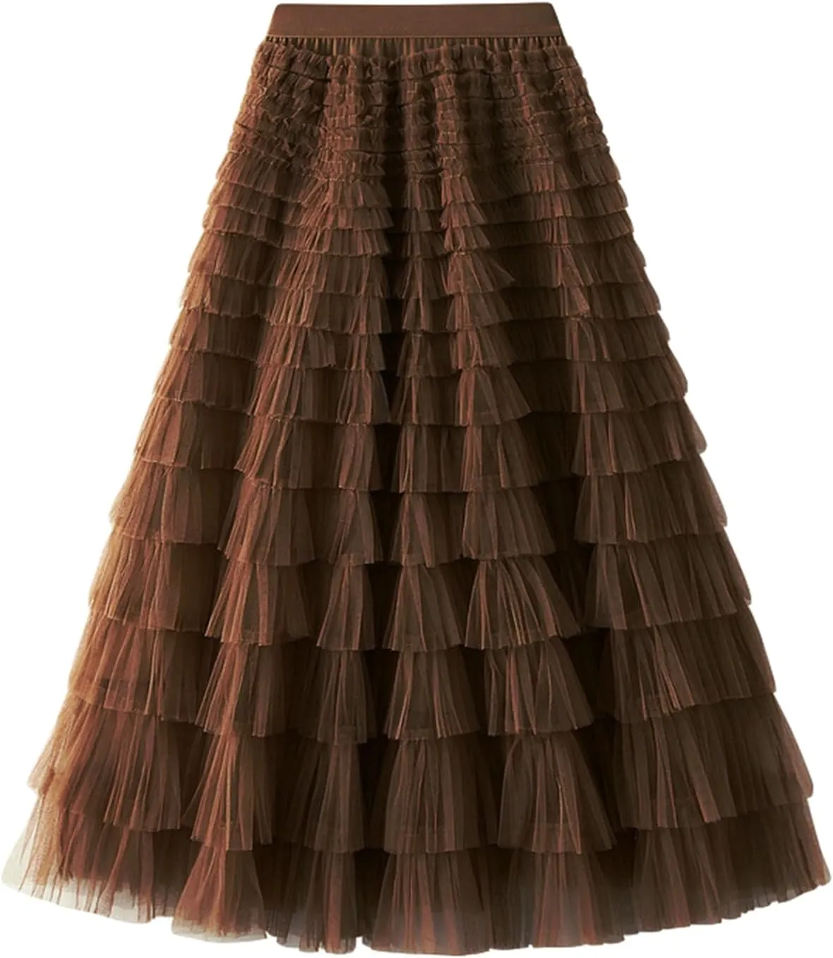 Women's Tulle Long Skirt Elastic Waist Mesh Pleated Maxi Skirt Ruffle Tiered Layered Tulle Tutu Skirt Cake Skirt