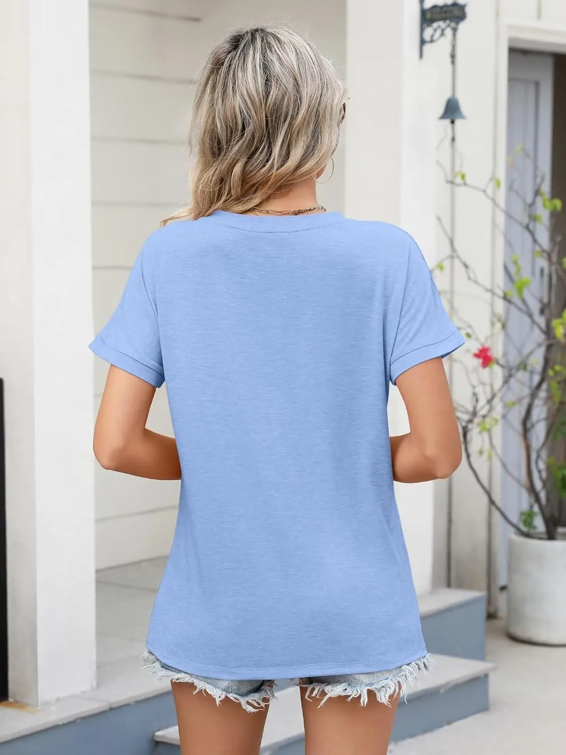 Womens V Neck Short Sleeve T Shirts Summer Basic Batwing Sleeve Tops Loose Fit Tees 2025