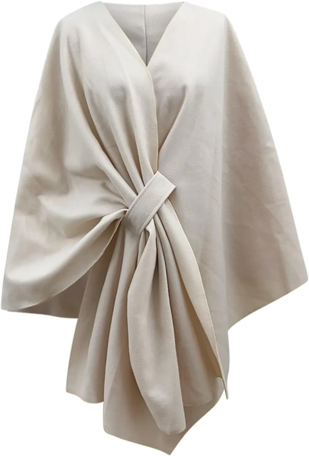 Womens Winter Loose Cape Jackets Solid Open Front Bow Knot Blanket Cloak Coat Fashion Casual Wool Poncho Copes