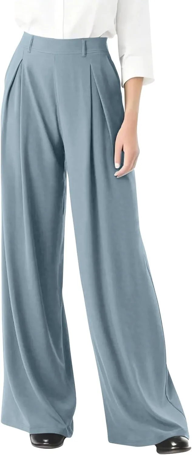 Womens Work Dress Pants 2025 Business Casual Outfits Office Flowy High Waisted Wide Leg Trousers with Pockets