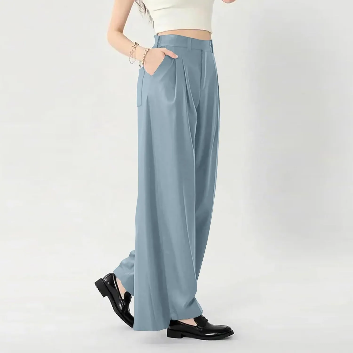 Womens Work Dress Pants 2025 Business Casual Outfits Office Flowy High Waisted Wide Leg Trousers with Pockets