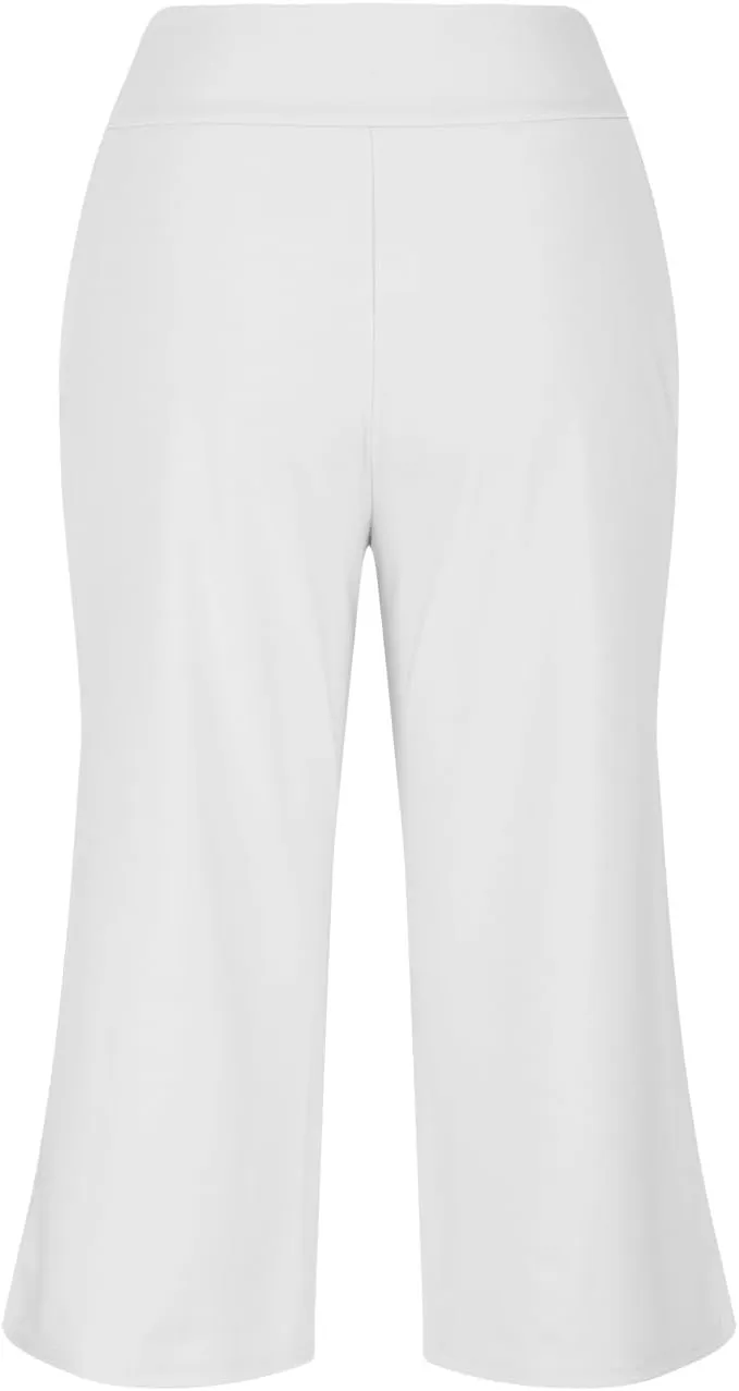 Womens Yoga Capri Pants Solid High Waist Pocket Active Trousers Comfy Breathable Fitness Pants Wide Leg Capri Pants