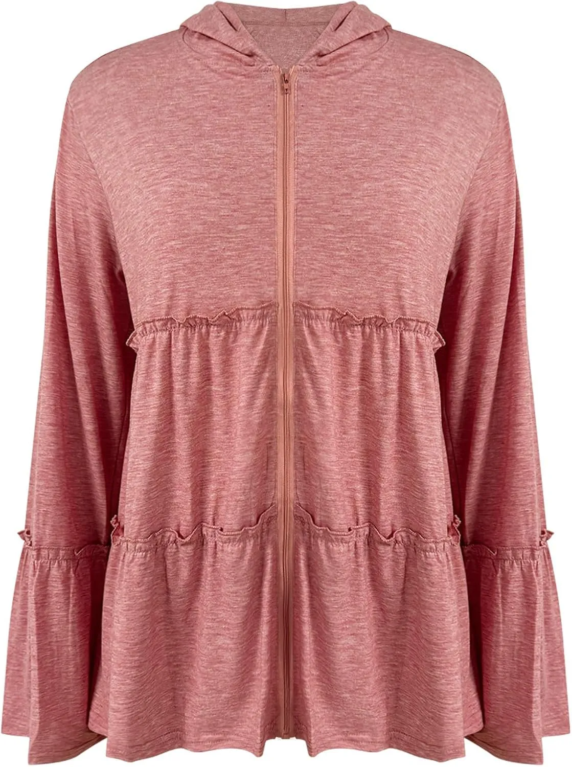 Women's Zip Up Blouses Long Sleeve V Neck Dressy Peplum Casual Tops Babydoll Shirts Fashion Lightweight Hoodies