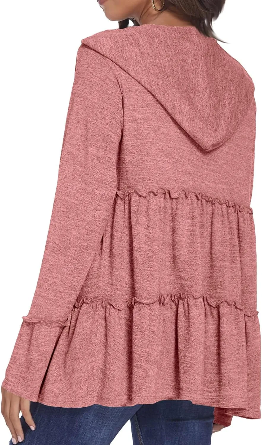 Women's Zip Up Blouses Long Sleeve V Neck Dressy Peplum Casual Tops Babydoll Shirts Fashion Lightweight Hoodies