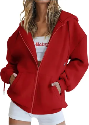 Womens Zip Up Hoodies Long Sleeve Sweatshirts Fall Active Solid Outfits Oversized Sweaters Casual Fashion Jackets
