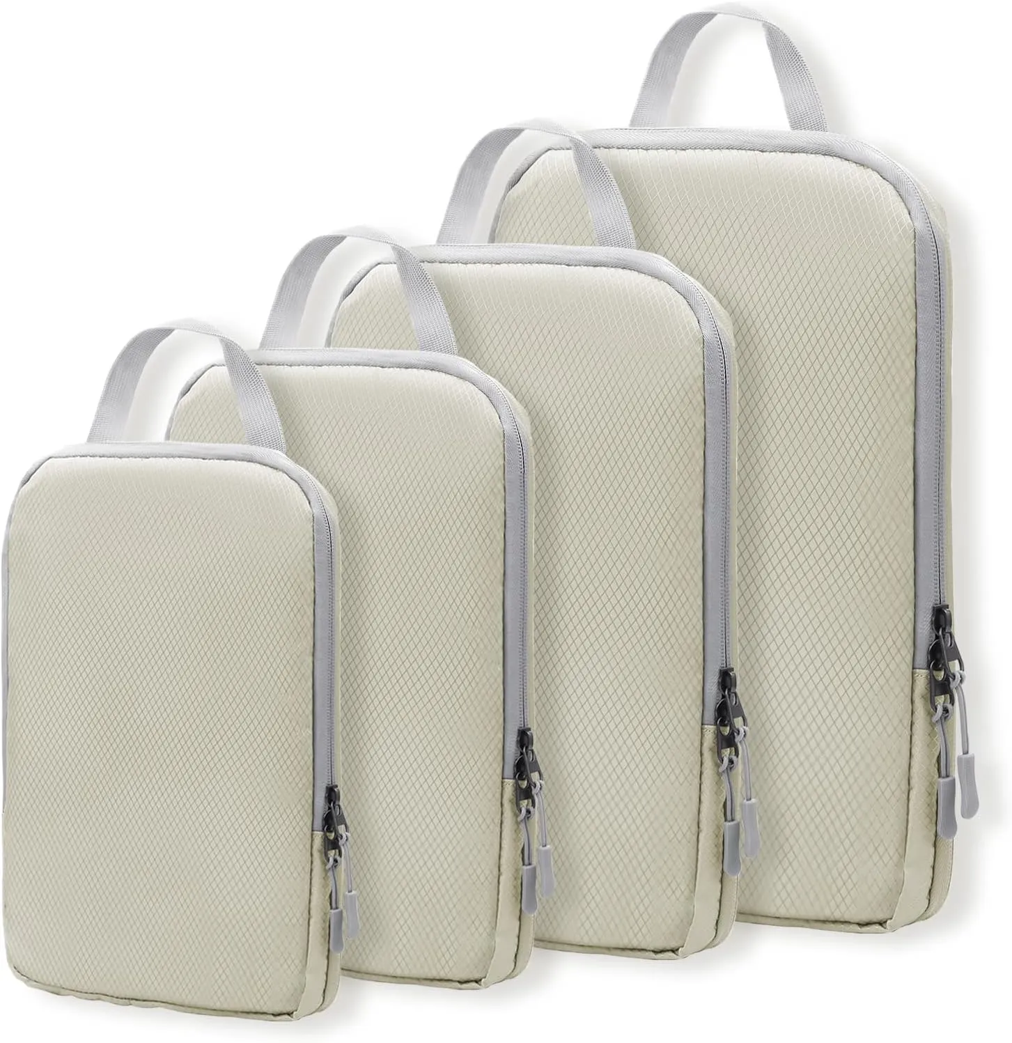 WOOMADA Compression Packing Cubes for Suitcases Travel Essentials 4 Set Expandable Travel Bags Organizer for Luggage(ivory)