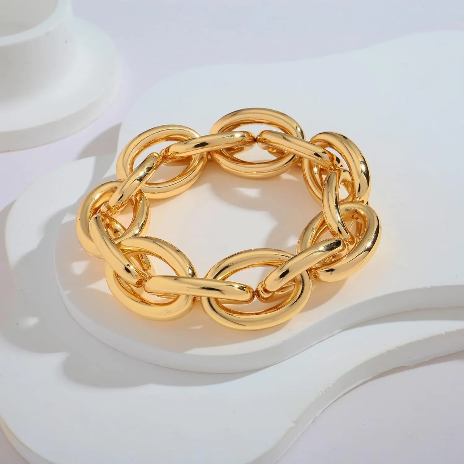 WOWORAMA Chunky Chain Bracelet for Women Adjustable Elastic Stretch Link Bracelets Thick Chunky Link Statement Bracelet Gold/Silver