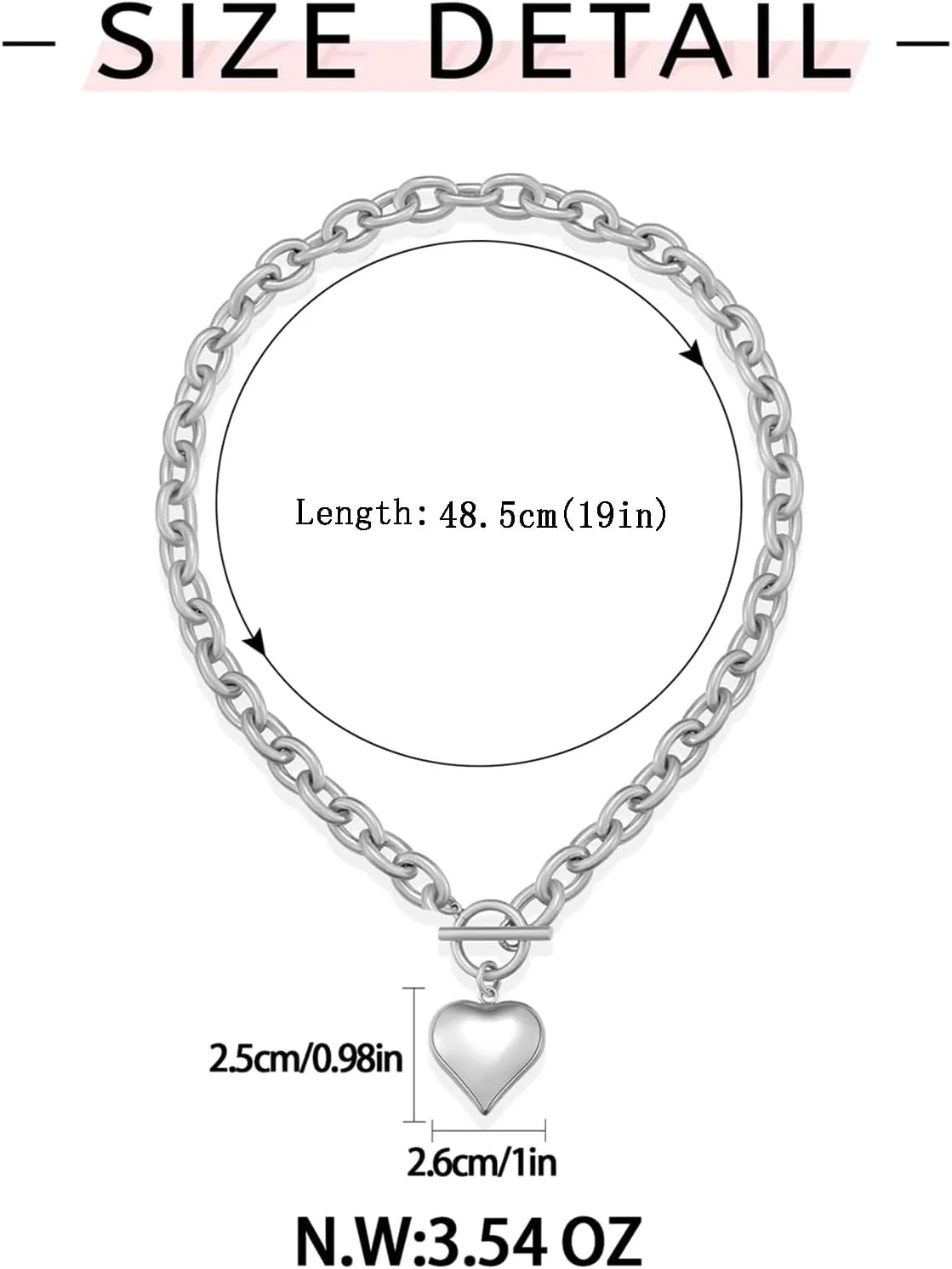 WOWORAMA Gold Chunky Chain Necklace for Women Puffy Heart Pendant Necklace White Gold Thick Chunky Chain Link Necklaces Heart Coin Choker Necklace