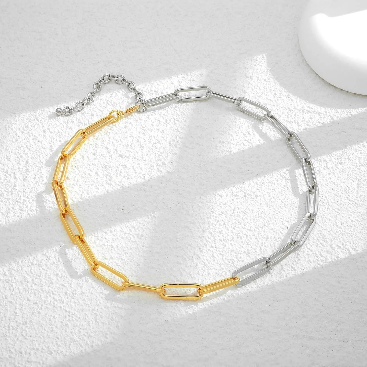 WOWORAMA Two Tone Gold Silver Cuban Link Chain Necklace Choker Unisex Chunky Chain Choker Necklace for Women Men, 18"